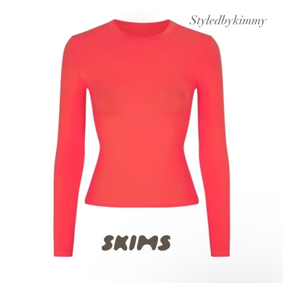 SKIMS Fits Everybody Long Sleeve Tshirt Tee Poppy New XS NWT NEW - Picture 1 of 5